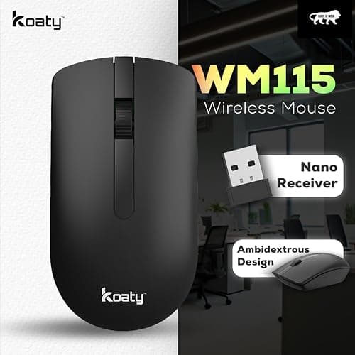 Koaty Combo of Mousepad & 2.4GHz Wireless Mouse WM115 with 10m Range, Optical Tracking, Ergonomic Design, Anti-Skid and Ultra-Smooth Mousepad 2