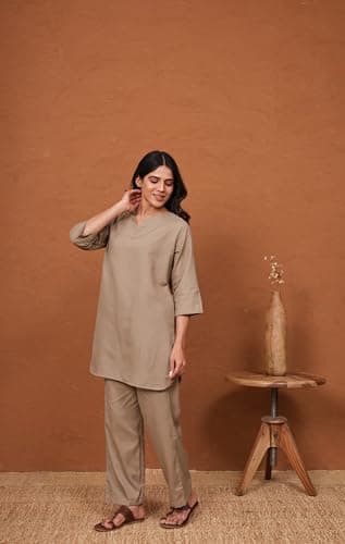 RANGRIKA.in Solid Co-Ord Set for Women | Straight Fit Kurta Pant Set | Minimal Ethnic Wear Office Wear | Casual Stylish Outfit 3