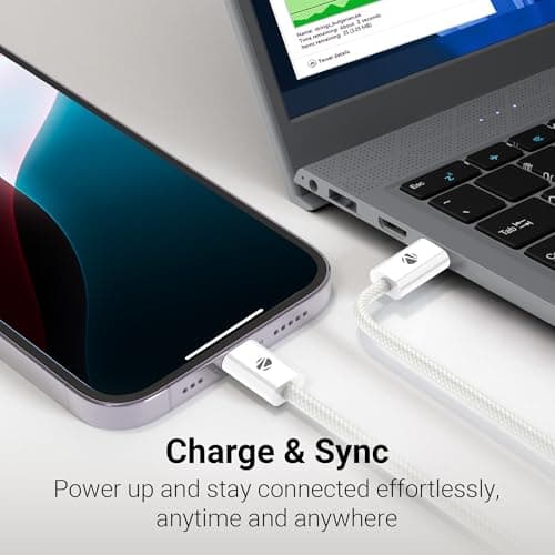Zebronics Wattz 240CC1 Type-C to Type-C Braided Cable, PD 240W, 2 Meter, Durable, Charge & Sync, Rapid Charging, For Laptops, Tablets, Mobiles (White) 4