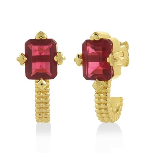 NISHANI 925 Sterling Silver Jewellery | KiraKira Suits Ruby Stone Jewellery with 14kt Gold Plating & CZ | Hypoallergenic & Anti-Tarnish Shine | Gift for Her & Women (Suits Earrings, One Size)