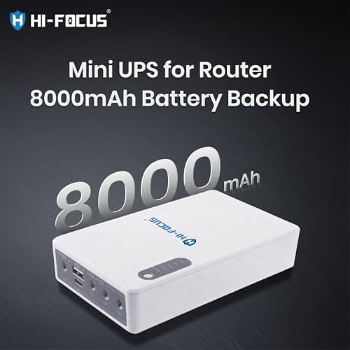 Hi-Focus Mini UPS for WiFi Router & Modem 8000mAh | 12V 9V 5V DC Output + USB 5V | Type-C Input | Power Backup for CCTV, Router, ONU | Lithium Battery with Overload Protection 2