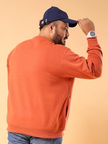 Hardsoda Men Orange Plus Size Solid Crew Neck Pull On Sweatshirt (Orange_4XL) 3