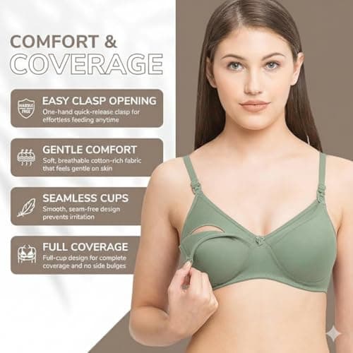 BADLAV BADLV Cotton-Rich Nursing Bra, Easy Clasp Opening, Seamless Cups, Full Coverage, Adjustable Straps (Pack of 2) 2