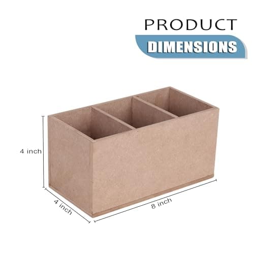 Desktop Organiser with 3 Compartments, Natural Brown, MDF Wood Storage Caddy for Office Supplies 4