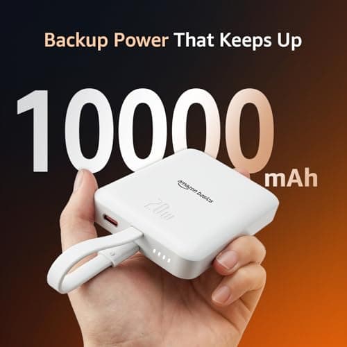 Amazon Basics 10000mAh Magnetic Wireless Power Bank | 15W Wireless Charging & 22.5W PD Output | Built-in Lightning Cable | LED Battery Indicator | White 2