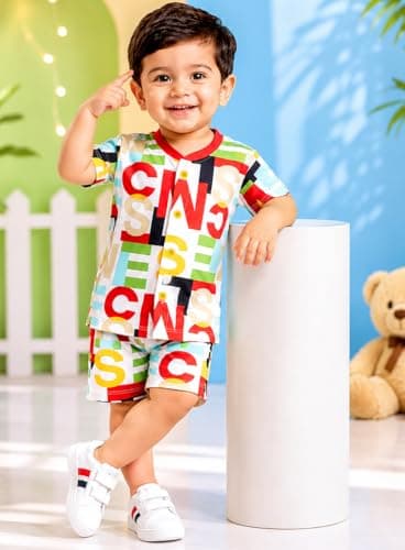 3BROS Unisex Cotton Blend Regular Fit Summer Half Sleeve Tshirt & Shorts Clothing Set for Baby Boy/Girl (White,12-18 Month) 4