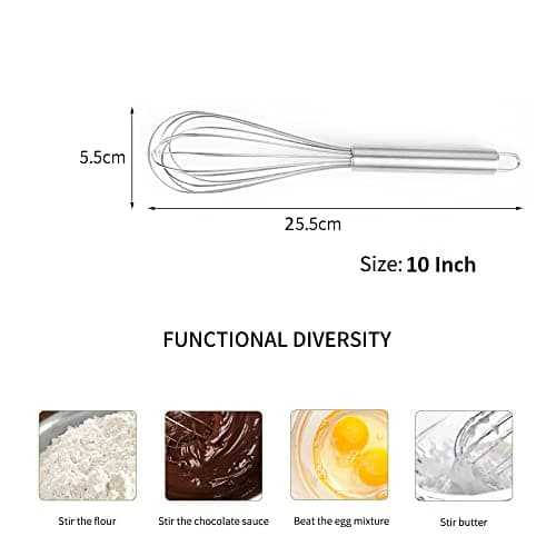 KitchenFest® Stainless Steel Kitchen Manual Egg Beater Cake Baking Tools Hand-held Whisk Mixer, 10 Inch 2