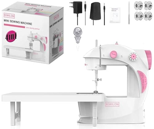 Kiwilon Electric Sewing Machine With Table Set, Mini Silai Machine For Home Tailoring, Stitching Machine With Foot Pedal And Adapter (SM-ET-201-Pink)