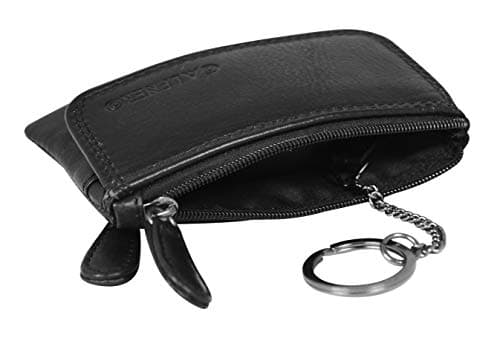 Calfnero Genuine Leather Key Case Multi use Key and Coin Wallet with Zip and Flap Pocket-Black Leather Key Case (Black) 5