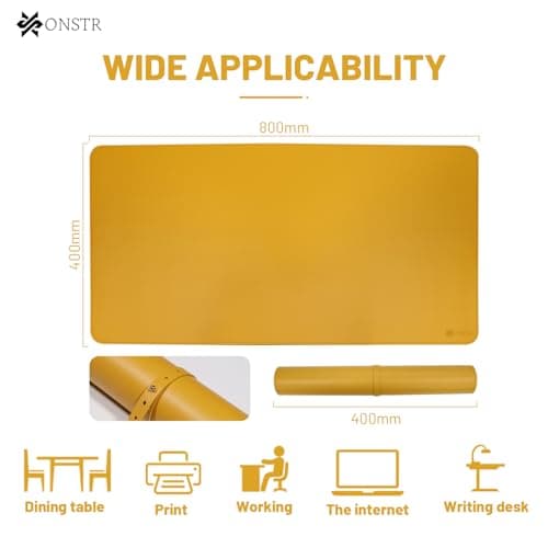 ONSTR Reversible Desk Mat 800×400mm – Dual-Sided PU Leather Office Table Pad – Waterproof, Anti-Slip Mouse Pad for Laptop, Keyboard – Work from Home, Office, Gaming -(Yellow & Nevy Blue) 5