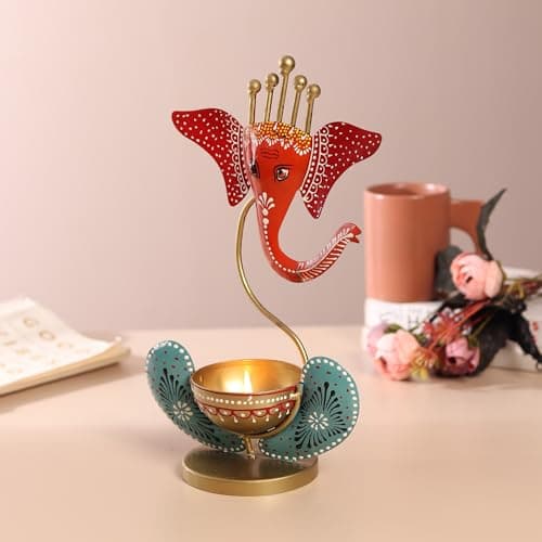 Habere India-All the Cultures Fabricating India Lord Ganesha Idol Tea Light Holder l Tea Light Holder for Home Decoration, Pooja Room | Corporate Gift Items l Tabletop Gifts for Office Desk 2