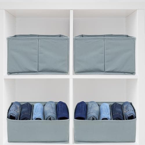 DOUBLE R BAGS Clothes Drawer Organizer for Jeans, Sweaters, Dresses & T-Shirts | Folded Clothes Wardrobe Storage Box | Grey, 26x17x36cm | 5 Compartment | Pack of 2 5