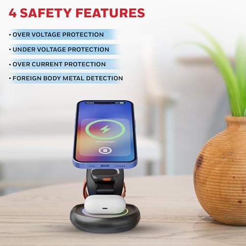 Honeywell Zest Wireless Trio 3-in-1 Platinum Series Foldable 23W Magnetic Wireless Fast Charger with Type-C Input, QC 3.0, Ultra-Fast Charging for iPhone 12 and Above, Apple Watches & AirPods 4