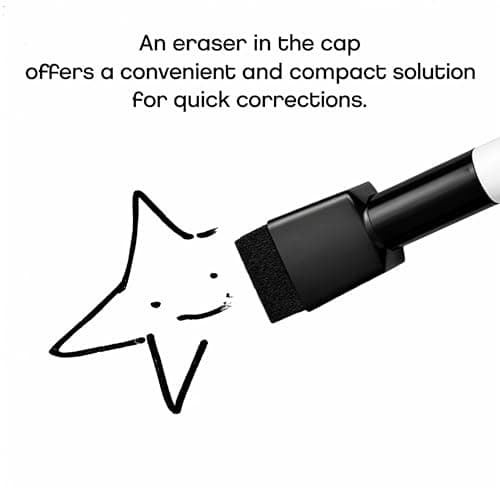 3 Lines Magnetic Whiteboard Marker Pens with Top Cap Duster | Strong Fridge Magnet Marker | Quick Dry and Wet Cleaning| No Smearing | Black (Set of 2) 3