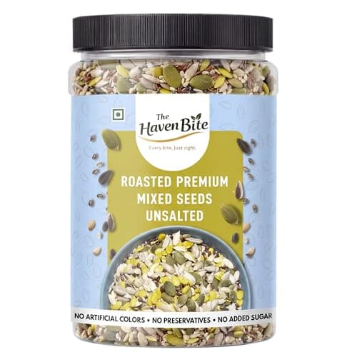 The Haven Bite Roasted Mix Seeds 1000g | Pure & Natural | Pumpkin, Sunflower, Watermelon, Flax, Chia, Sesame | High Protein & Fiber Rich Superfood Snack | Healthy Seeds Mix For Weight Loss