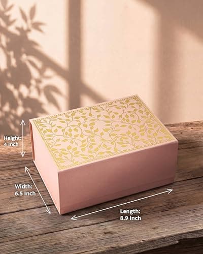 Pink Paper Co. Luxurious Gift Box for Packing Hampers with Ribbon | Gold Foil Printing | Pack of 1 Empty Box | Magnetic Closure | 22.5x16x10 cm (Peach) 4