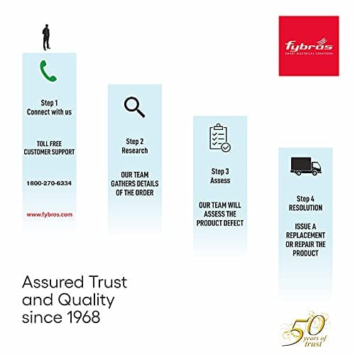 Fybros Comex 2 Pin Extension Cord, Extension Box,Thermal Protection,Power Indicator,6 AMP Output, 2 Year Warranty, 10 Meter Heavy Duty Cable, Surge and Spike Guard (Multicolor) - Made in India 6