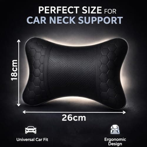 AdroitZ Faux Leather 𝗨𝗡𝗜𝗩𝗘𝗥𝗦𝗔𝗟 Car Neck Rest Pillow | Premium headrest Cushion Neck Pain Relief | Head Rest Support for Long Drives | Headrest Interior Seat Accessories for All Cars(Set of 2) 3