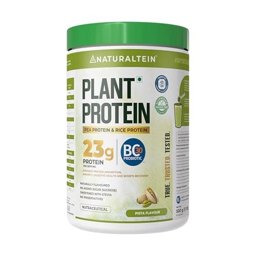 NATURALTEIN Plant Protein | 23g Clean Vegan Protein with BC30 Probiotic | Natural Pista Flavour | Supports Strength, Energy & Gut Health | No Added Sugar, 100% Natural & Easily Digestible