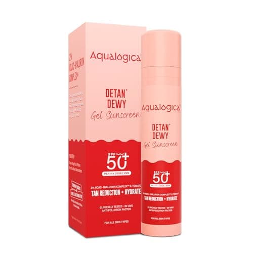 Aqualogica Detan+ Dewy Gel Sunscreen SPF 50+ PA++++ with 2% Kojic-Hyaluron Complex™ & Wild Berries - 50 g | SPF 50+ PA++++ | In-Vivo Tested | New-age Filters | Anti-Pollution Factor | For Luminous & H