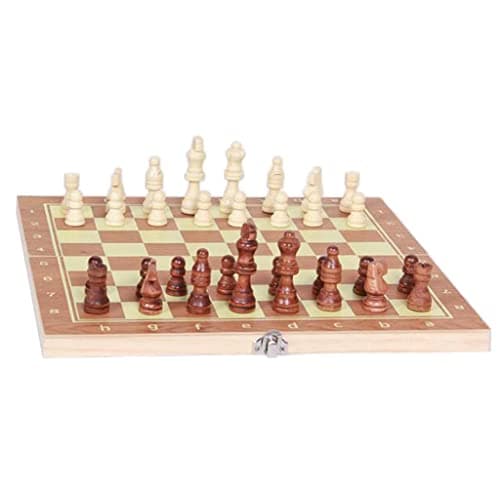 UJEAVETTE 3 in 1 Folding Wood Chess Set Handcrafted Board with 1 Pack Extra Pieces 3