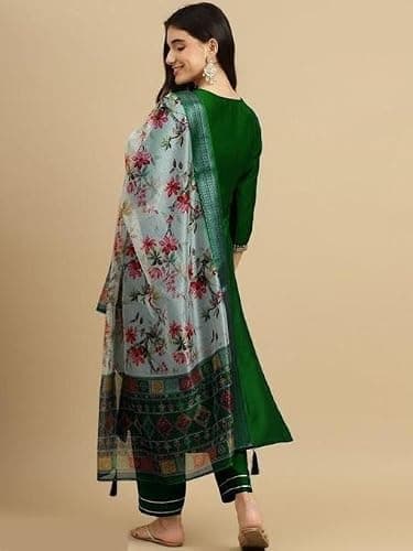 Festive Ready Kurta Set With Dupatta With Subtle Embroidery For Cultural Party Occasion Outfit Green XL 2