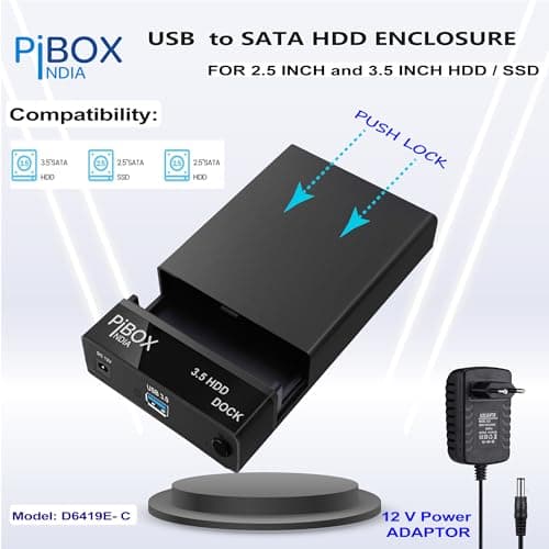 Hard Drive Enclosure Type C, PiBOX India USB 3.1 External Hard Drive Docking Station for 3.5/2.5 Inch SATA Hard Drives/SSD with 16 TB+, Tool-Free HDD Enclosure 12V/2A Power Supply UASP Acceleration 2