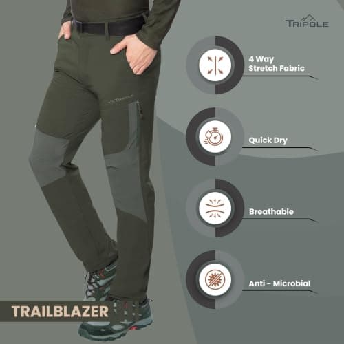 TRIPOLE Trailblazer Trekking and Hiking Pants and Cargo for Outdoors and Travelling (in, Alpha, XL, Regular, Army Green) 3