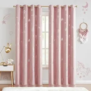 BFAM Kids Blackout Curtains 5 feet Set of 1 – 100% Room Darkening, Thermal Insulated, Noise Reducing, Cute Unicorn Pink Prints, Eyelet Curtains for Playroom, Bedroom & Nursery, Pack of 1 Curtain