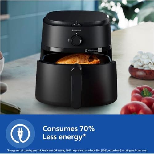PHILIPS Air Fryer NA120/00, uses up to 90% less fat, 1500W, 4.2 Liter, with Rapid Air Technology (Black), Large 4