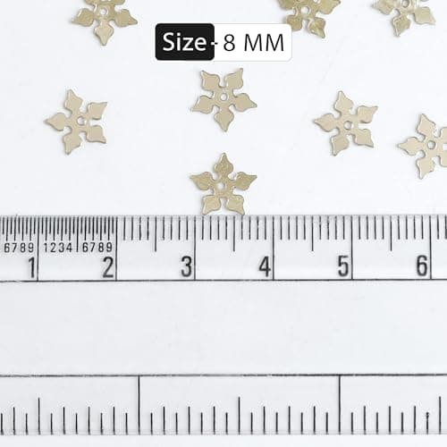 Embroiderymaterial Gold Flower Shape Sequins Sitara for Craft & Embroidery – 8MM Metallic Floral Sequins for Fabric, Jewellery & Decoration Making | 50 Grams 2