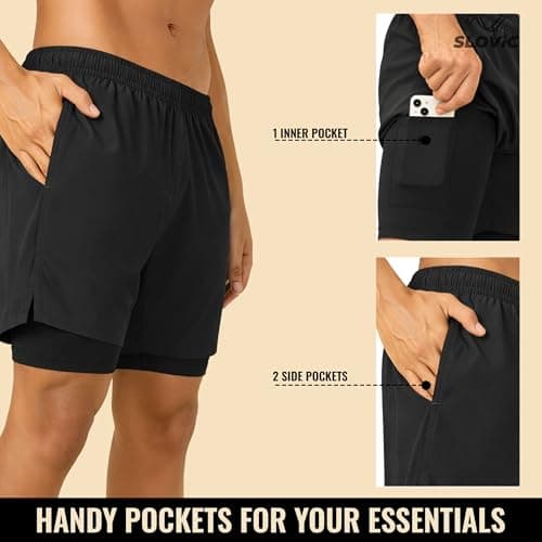 SLOVIC Gym Shorts for Men Workout [Medium] | Running Half Pant for Man | Cotton Shorts for Man with 2 Pockets | Ideal for Gym, Running, Sports & Summer | Gym Accessories for Men Workout | Black 3