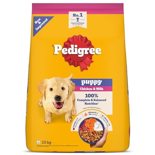 Pedigree Puppy Dry Dog Food, Chicken & Milk, 10 kg, Contains 37 Essential Nutrients, 100% Complete & Balanced Food for Puppies