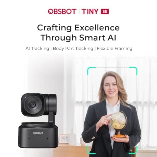 OBSBOT Tiny SE AI-Powered PTZ Webcam, FHD 1080p@100FPS | 1/2.8″ Sensor, AI Auto Tracking, Gesture Control, 4X Zoom, Staggered HDR, Noise-Cancelling Mic | Webcam for Streaming & Video Calls 4