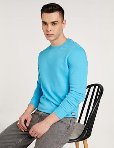 Amazon Brand - Symbol Men's Regular fit Solid Sweatshirt (AW18MNSSW01F_Aqua Blue_Large) 3