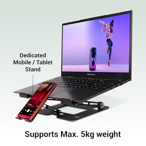 ZEBRONICS NS3500, Foldable Laptop Stand, with Mobile Stand, Upto 17 inch Compatible, Multi-Angle Adjustment, Anti-Slip Silicone Pads, Carbon Steel Body, Anti-Rust, for Laptop, Smartphones and Tablets 4