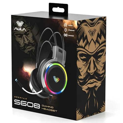 AULA S608 Wired Gaming Headset | RGB Lighting Effect with Stereo Sound |RGB Gaming Headphones | Closed Earmuffs Gaming Headphone with Adjustable Mic (Black) 4