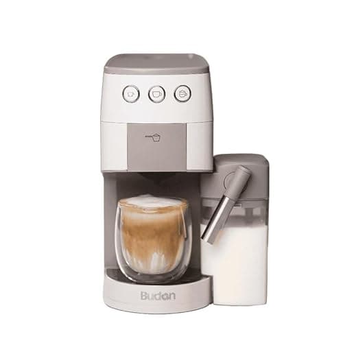 Budan One Touch Coffee Machine | 2 in 1 Coffee Machine - Capsule(POD) + Fresh Ground Coffee | Perfect 15 Bar Pressure Espresso Machine for Espresso & Cappuccino etc with Integrated Milk Container