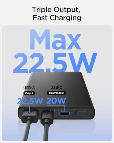 Spigen ArcPack 10000mAh Power Bank, PD3.0, Fast Charging, 22.5W Max Output, 2 Type-C Ports, 1 USB-A Port - (Aluminum, Black) 2