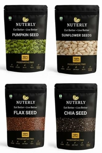 Super Seeds Combo –1kg | Chia, Pumpkin, Sunflower & Flax Seeds | High Protein, Fiber & Omega 3 Rich | Natural Superfood Mix for Weight Loss, Energy & Immunity (250gms Each (Total 1kg)