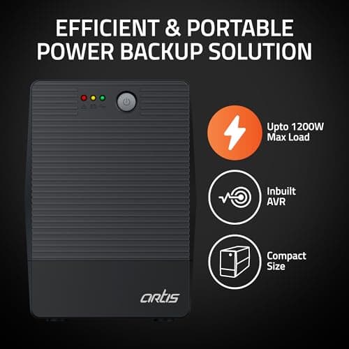 Artis 2000VA Line Interactive UPS for Personal/Gaming Computers, Desktop PCs, Laptops, Routers, Networking Devices and Gaming Consoles with 16A Input Plug. 2