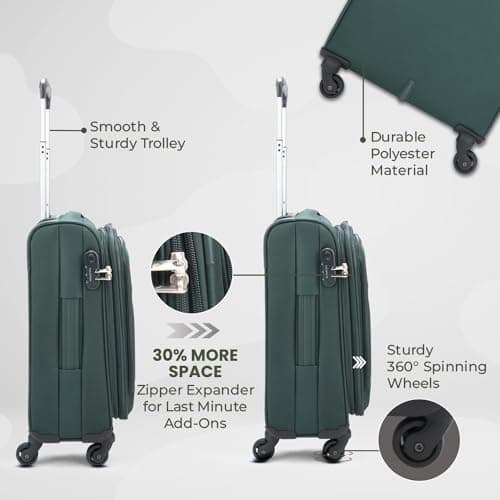 Aristocrat Large Commander 79Cms Premium Polyester with PVC Coating Soft Sided Check-in 4 Wheels Green Spinner Suitcase 5