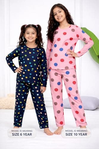 NammaBaby Baby Girls Full Sleeve T-Shirt Pajama Set Pack of 2 | Cotton Night Suit Soft & Cozy | 7-8 Years 2