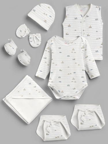 HELLCAT 100% Cotton 10-Piece Gift Set for Newborn Babies (0–6M, Unisex) | Baby Boys & Girls Clothing Combo_ Cream_0-6 Months 2