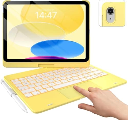 typecase Touch Keyboard for 11th (A16) & 10th Gen with Multi-Touch Trackpad, 11-Colors Backlit, 360° Rotatable Multi Viewing Angle, Pencil Holder (Not fit to Air 11/Air 5th/Pro 11)-Yellow'26