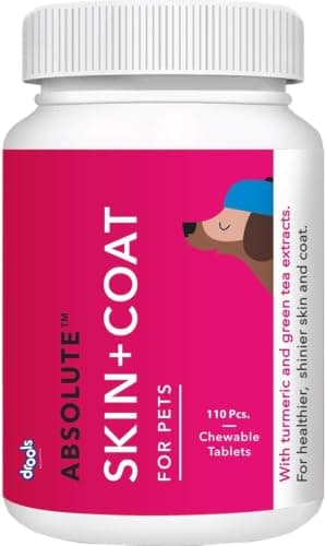 Drools Absolute Dog Supplement Tablet, Skin+ Coat 400g 110 Pieces Jar | Turmeric Flavour | Supports Skin& Food Sensitivity | Supports Skin Natural Barrier | Nutrients Rich Botanical