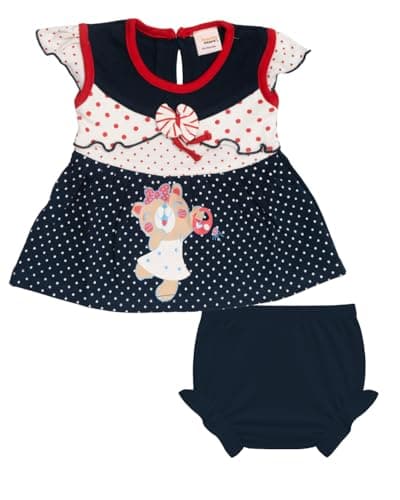 Happiee Bears Baby Girl Cotton Top & Bloomer Set – Summer Outfit for 18–24 Months | Infant & Toddler Girl Dress Combo | Soft Pure Cotton Clothes | Made in India (SG154) Black