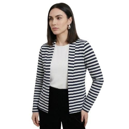 FineMe Women’s Navy Blue Striped Open Front Cardigan | Long Sleeve Layering Shurg | Everyday Office Wear Shurg-2XL