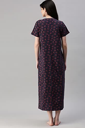 KRYPTIC Womens Navy Printed Pure Cotton Maxi Nightdress(Navy-M) 4