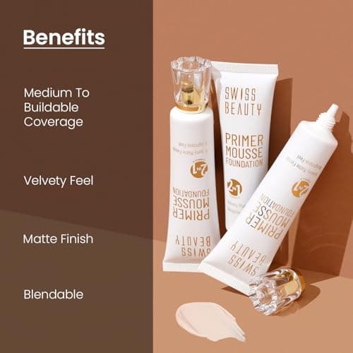 Swiss Beauty Primer Mousse Foundation Weightless Smooth & Velvet Touch, Matte Finish, Face MakeUp, White, 30ml 3